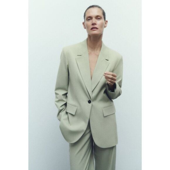Zara Womens Blazer Suit Jacket Size M light green Single Breasted 9929/327 NWT - Picture 4 of 11
